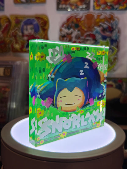 Snorlax CustomMade Pokemon Crystal Acrylic Block 10cmx10cmx1.5cm-Gift For him-Pokemon fan-Pokemon TCG PTCG-Pikachu Charizard Full Art