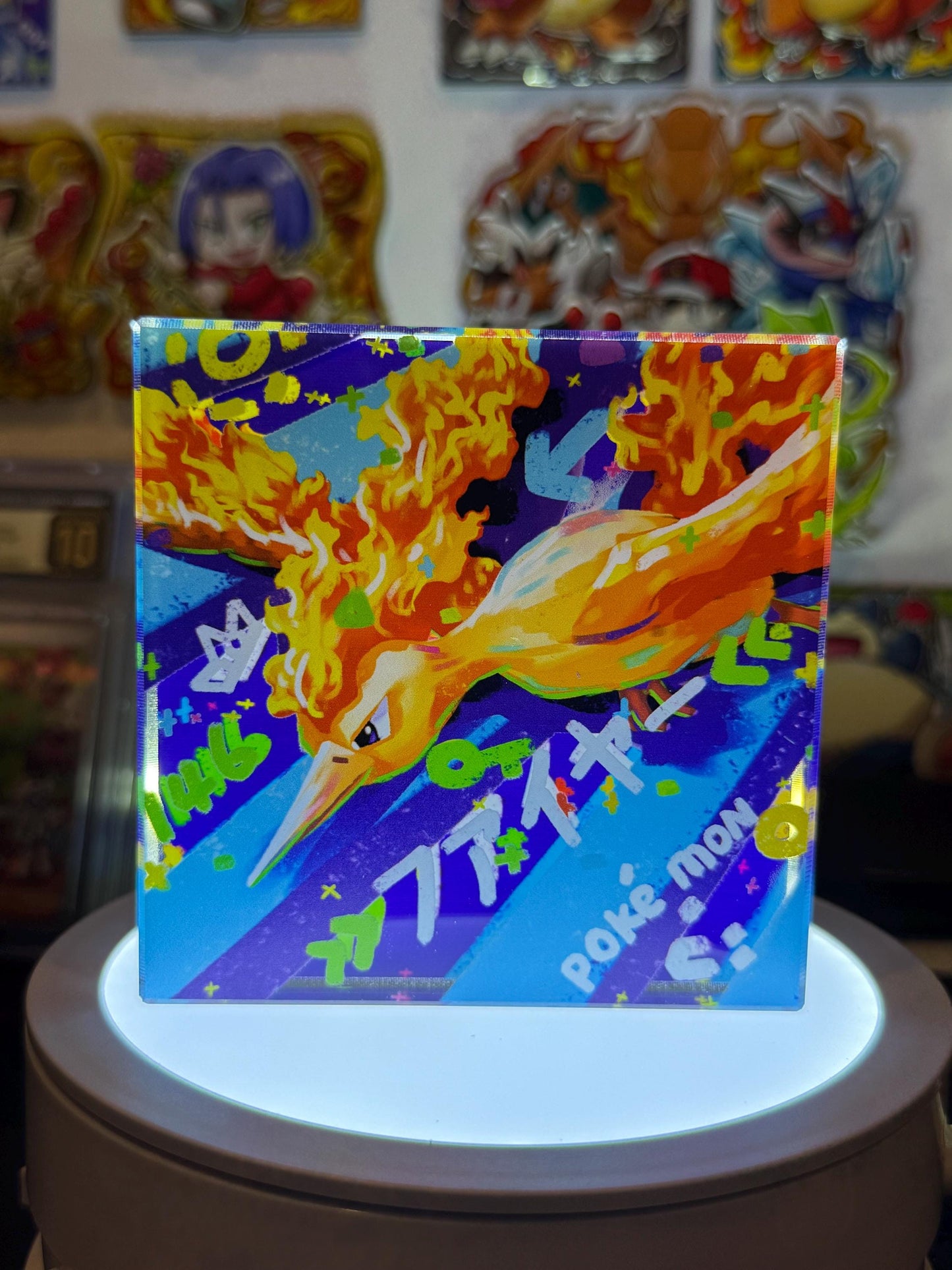 Moltres CustomMade Pokemon Crystal Acrylic Block 10cmx10cmx1.5cm-Gift For him-Pokemon fan-Pokemon TCG PTCG-Pikachu Charizard Full Art