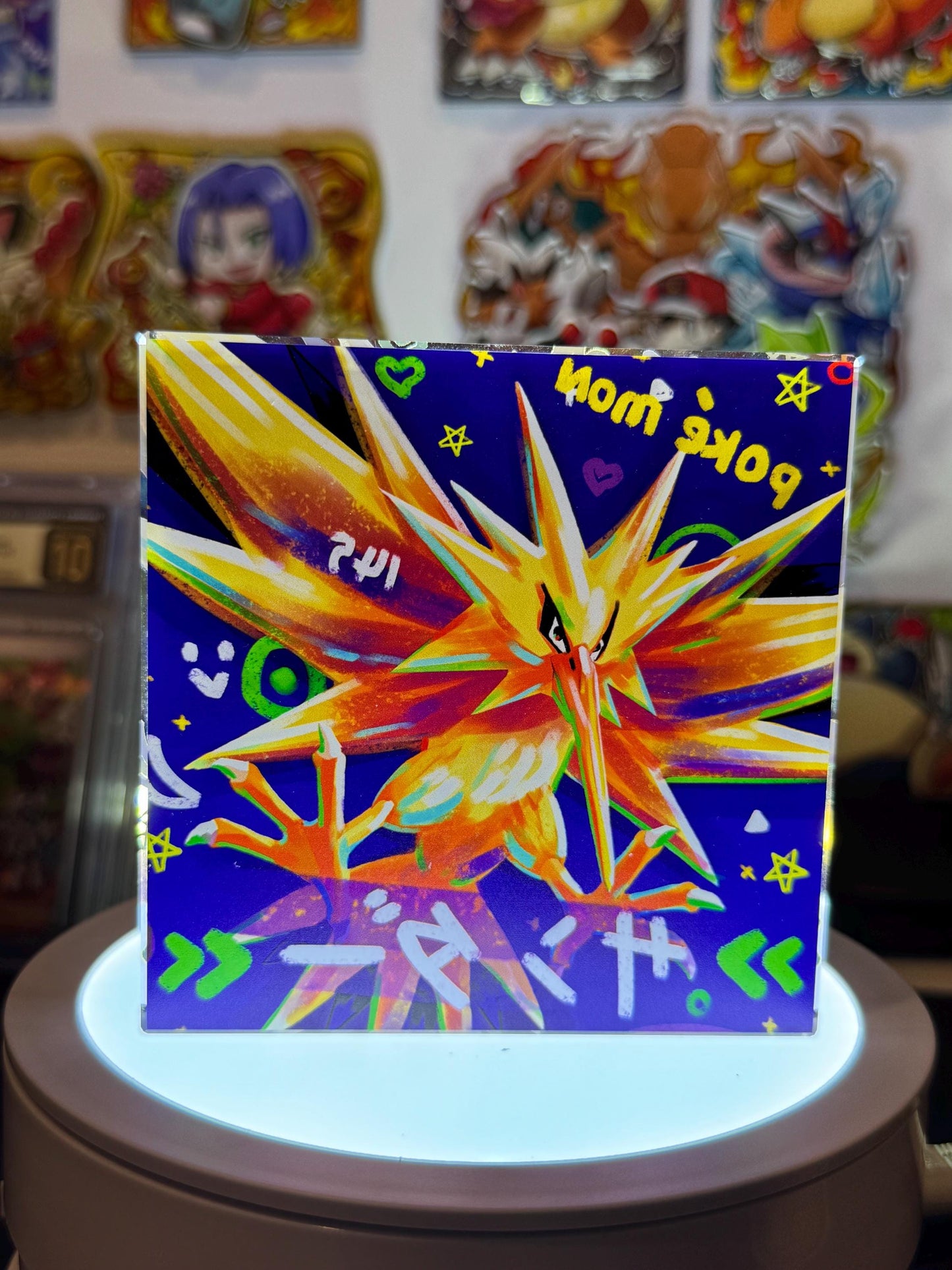 Zapdos CustomMade Pokemon Crystal Acrylic Block 10cmx10cmx1.5cm-Gift For him-Pokemon fan-Pokemon TCG PTCG-Pikachu Charizard Full Art