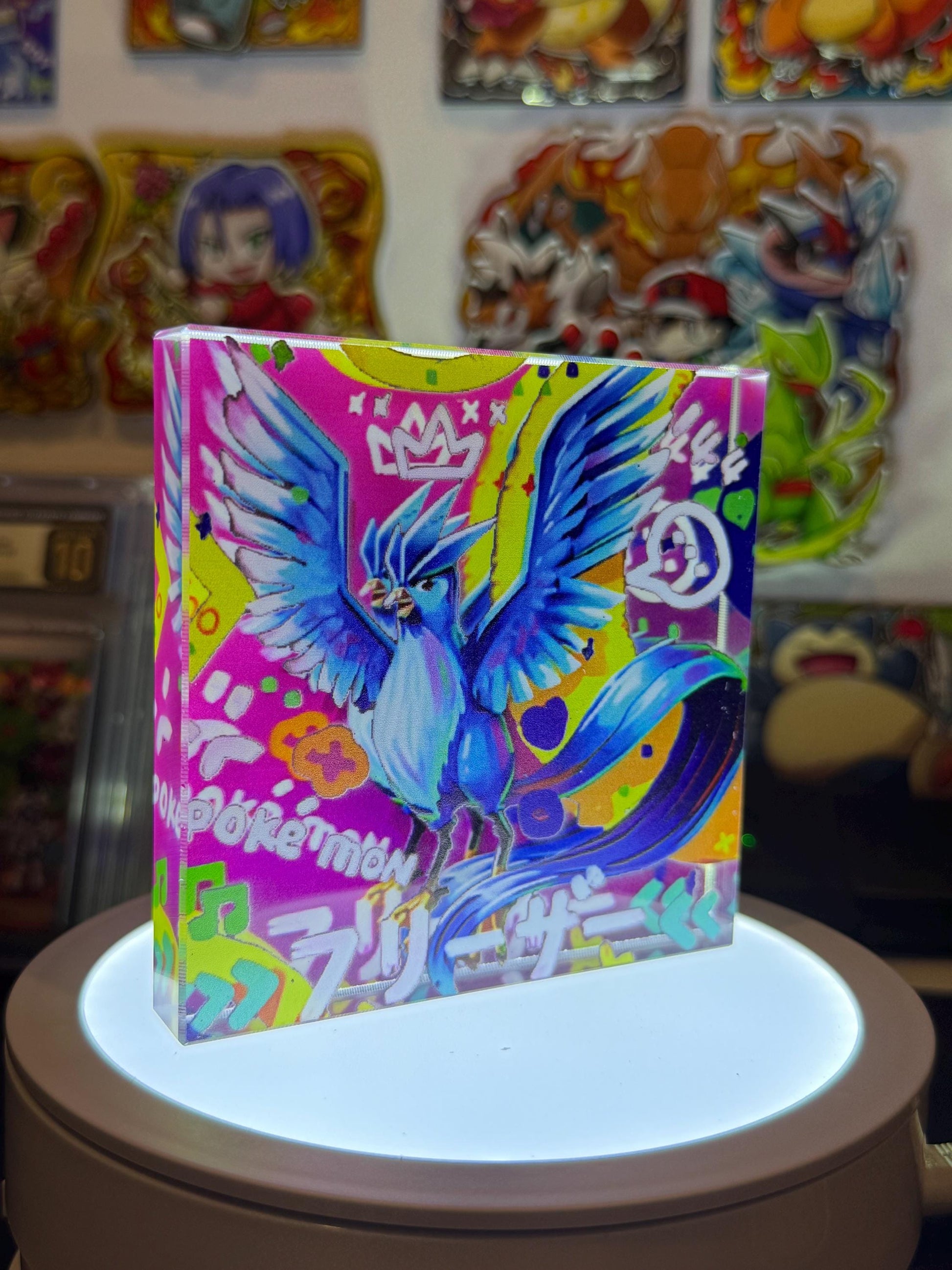 Articuno CustomMade Pokemon Crystal Acrylic Block 10cmx10cmx1.5cm-Gift For him-Pokemon fan-Pokemon TCG PTCG-Pikachu Charizard Full Art