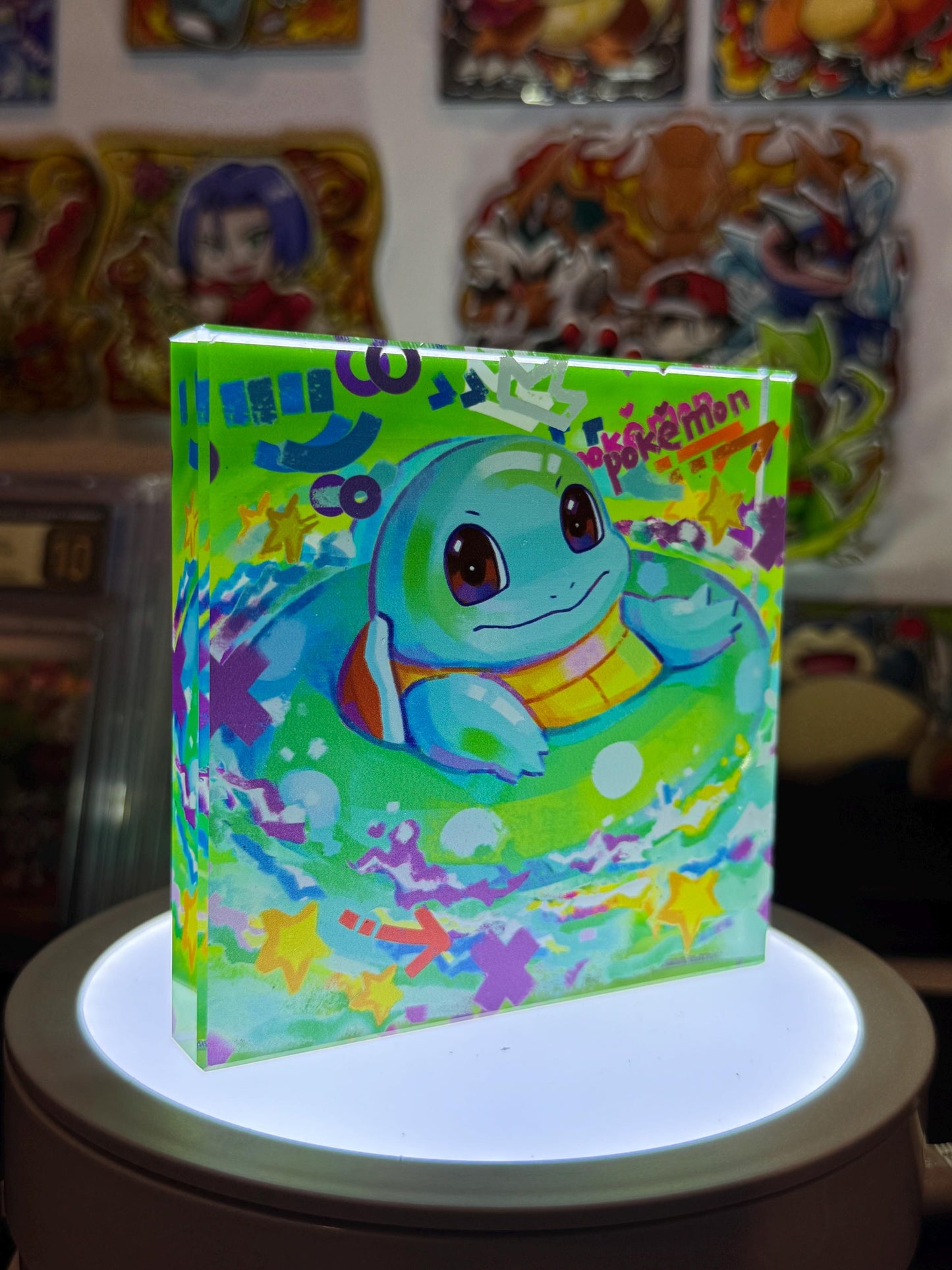 Squirtle CustomMade Pokemon Crystal Acrylic Block 10cmx10cmx1.5cm-Gift For him-Pokemon fan-Pokemon TCG PTCG-Pikachu Charizard Full Art