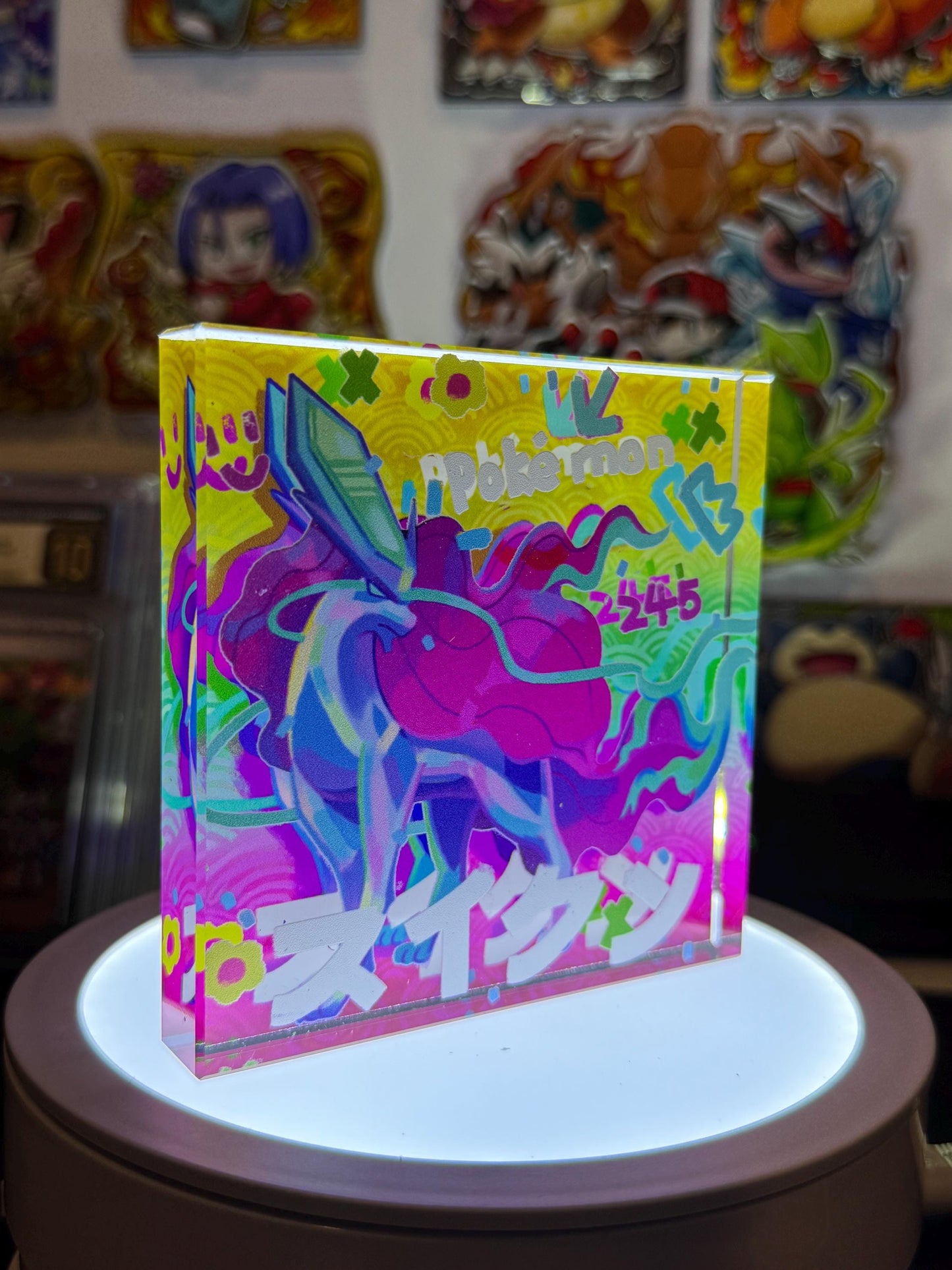 Suicune CustomMade Pokemon Crystal Acrylic Block 10cmx10cmx1.5cm-Gift For him-Pokemon fan-Pokemon TCG PTCG-Pikachu Charizard Full Art