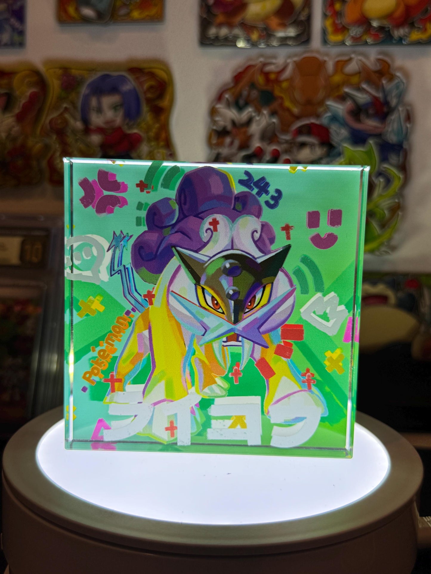 Raikou CustomMade Pokemon Crystal Acrylic Block 10cmx10cmx1.5cm-Gift For him-Pokemon fan-Pokemon TCG PTCG-Pikachu Charizard Full Art