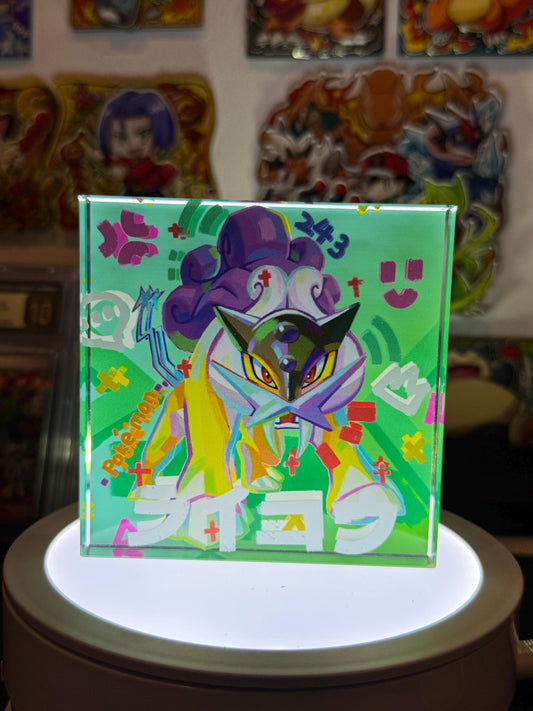 Raikou CustomMade Pokemon Crystal Acrylic Block 10cmx10cmx1.5cm-Gift For him-Pokemon fan-Pokemon TCG PTCG-Pikachu Charizard Full Art