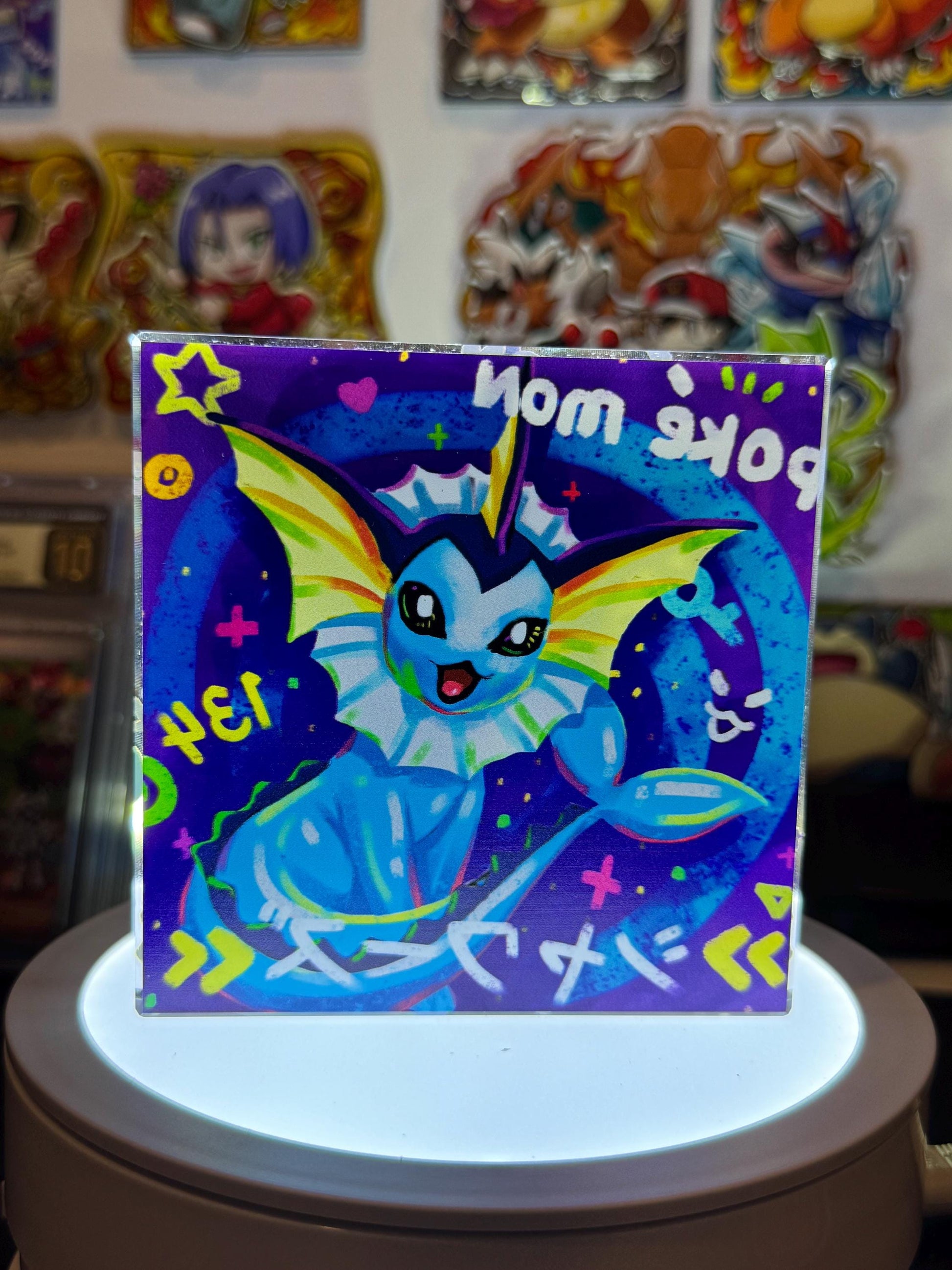 Vaporeon eevee CustomMade Pokemon Crystal Acrylic Block 10cmx10cmx1.5cm-Gift For him-Pokemon fan-Pokemon TCG PTCG-Pikachu Charizard Full Art