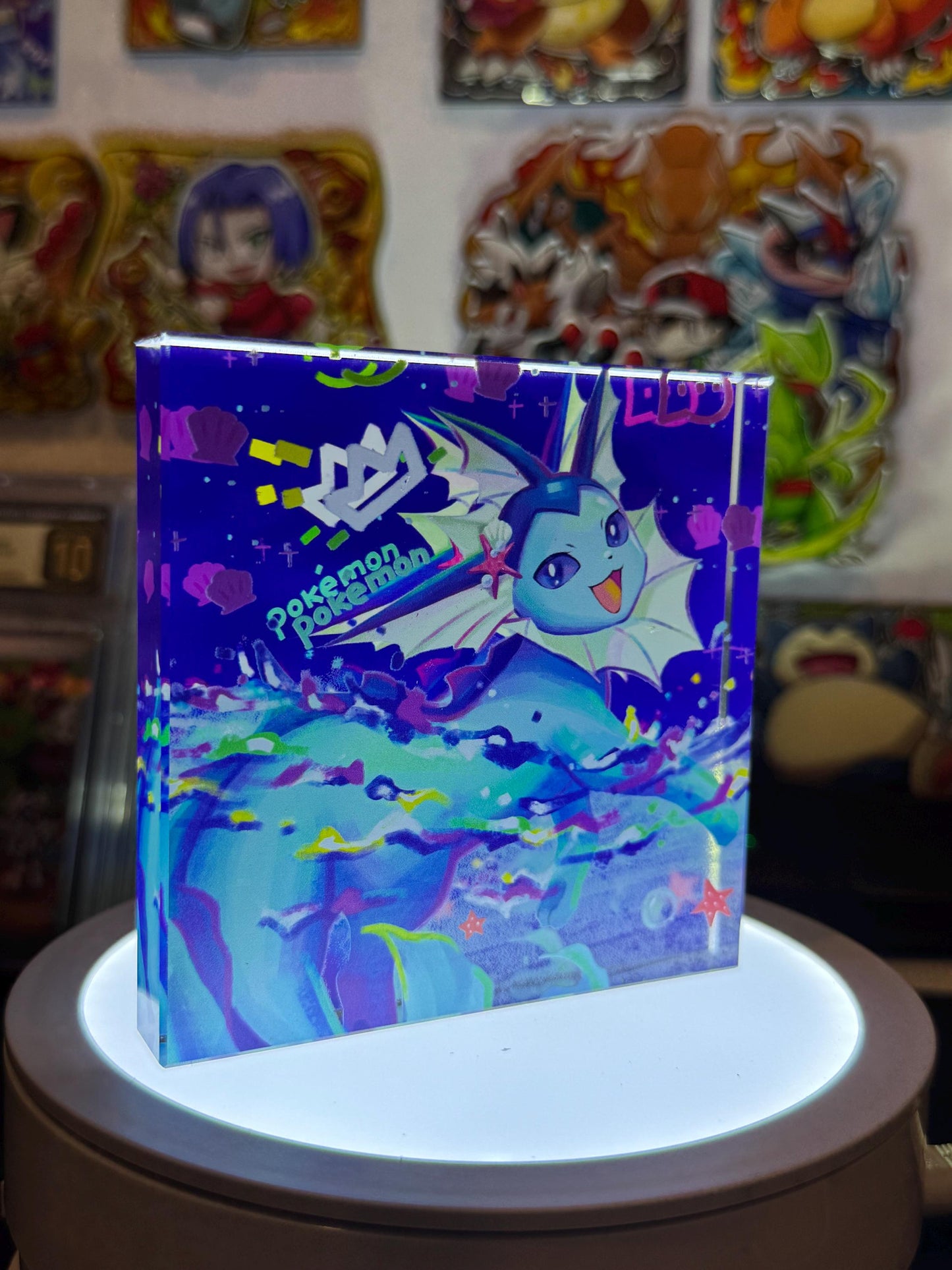 Vaporeon eevee CustomMade Pokemon Crystal Acrylic Block 10cmx10cmx1.5cm-Gift For him-Pokemon fan-Pokemon TCG PTCG-Pikachu Charizard Full Art