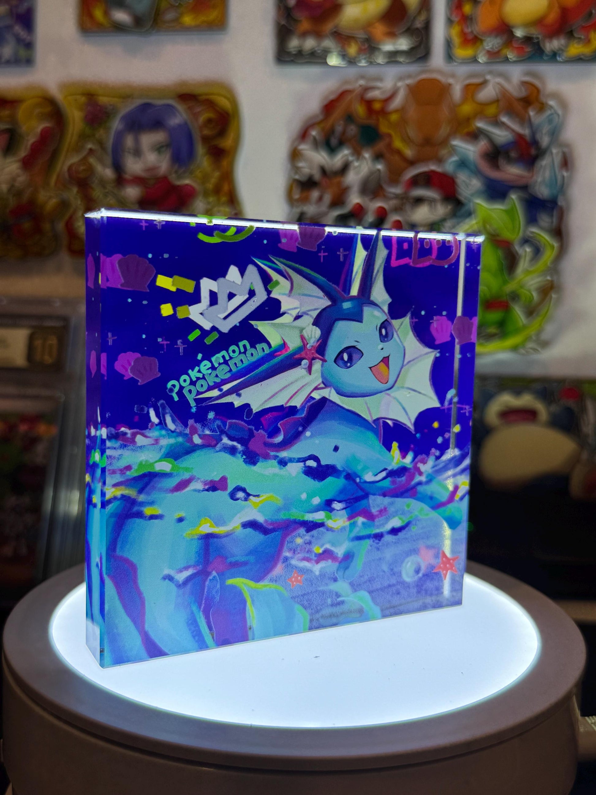 Vaporeon eevee CustomMade Pokemon Crystal Acrylic Block 10cmx10cmx1.5cm-Gift For him-Pokemon fan-Pokemon TCG PTCG-Pikachu Charizard Full Art