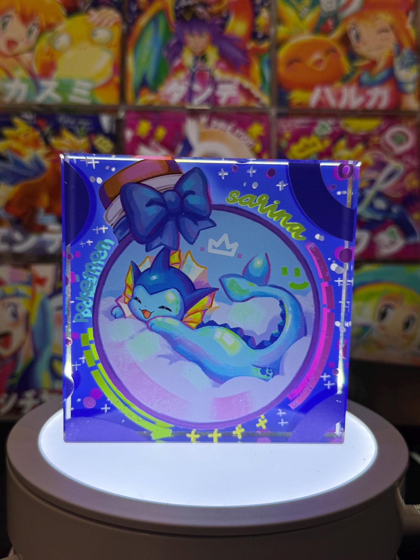 Vaporeon eevee CustomMade Pokemon Crystal Acrylic Block 10cmx10cmx1.5cm-Gift For him-Pokemon fan-Pokemon TCG PTCG-Pikachu Charizard Full Art