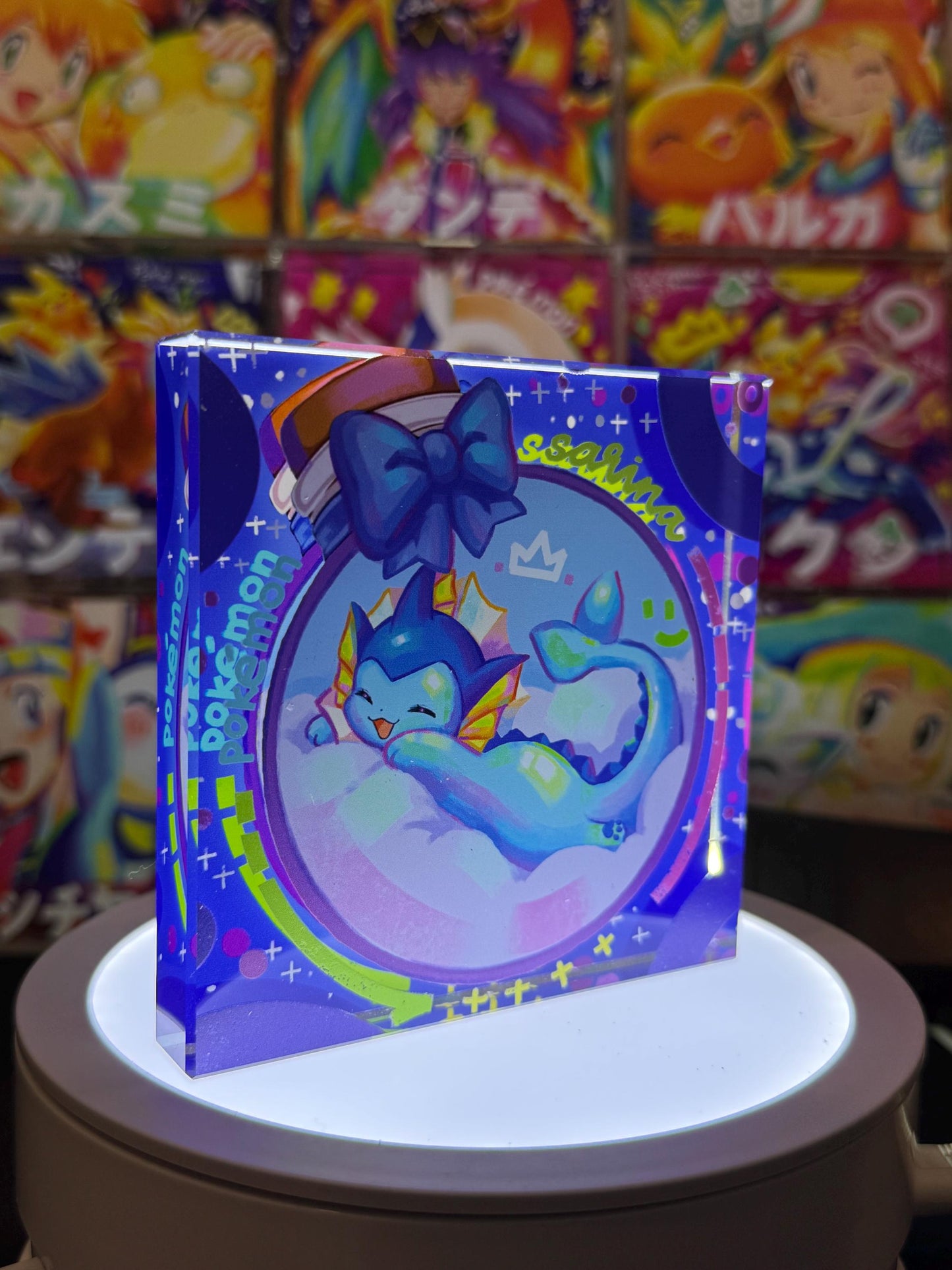 Vaporeon eevee CustomMade Pokemon Crystal Acrylic Block 10cmx10cmx1.5cm-Gift For him-Pokemon fan-Pokemon TCG PTCG-Pikachu Charizard Full Art