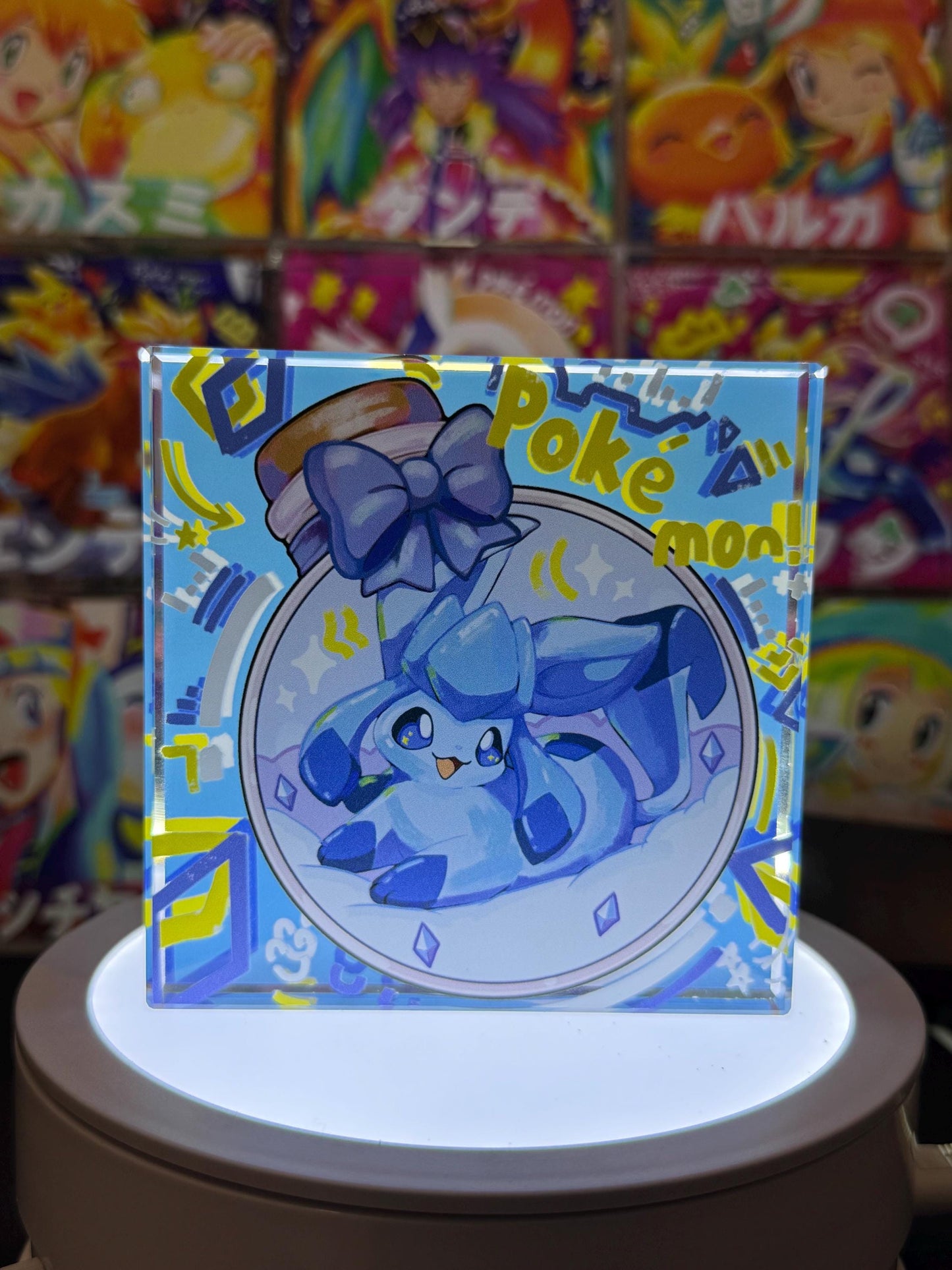 Glaceon eevee CustomMade Pokemon Crystal Acrylic Block 10cmx10cmx1.5cm-Gift For him-Pokemon fan-Pokemon TCG PTCG-Pikachu Charizard Full Art