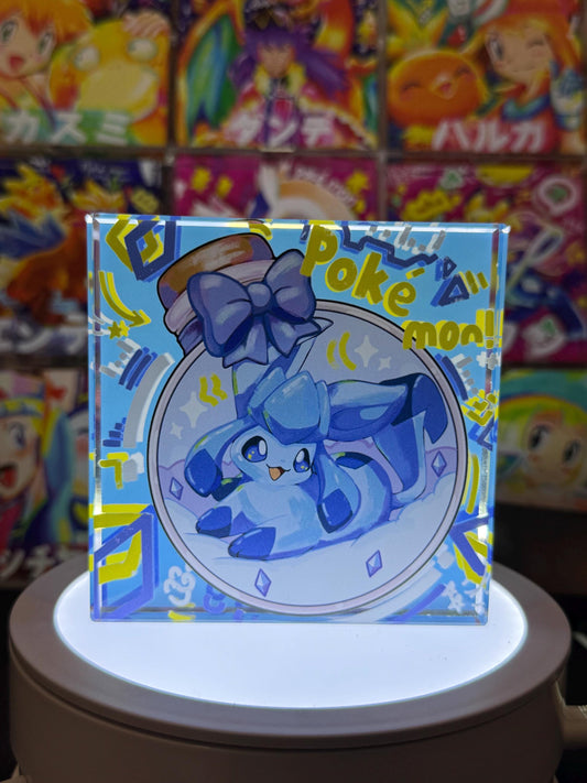 Glaceon eevee CustomMade Pokemon Crystal Acrylic Block 10cmx10cmx1.5cm-Gift For him-Pokemon fan-Pokemon TCG PTCG-Pikachu Charizard Full Art