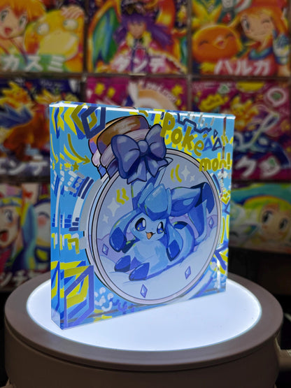 Glaceon eevee CustomMade Pokemon Crystal Acrylic Block 10cmx10cmx1.5cm-Gift For him-Pokemon fan-Pokemon TCG PTCG-Pikachu Charizard Full Art
