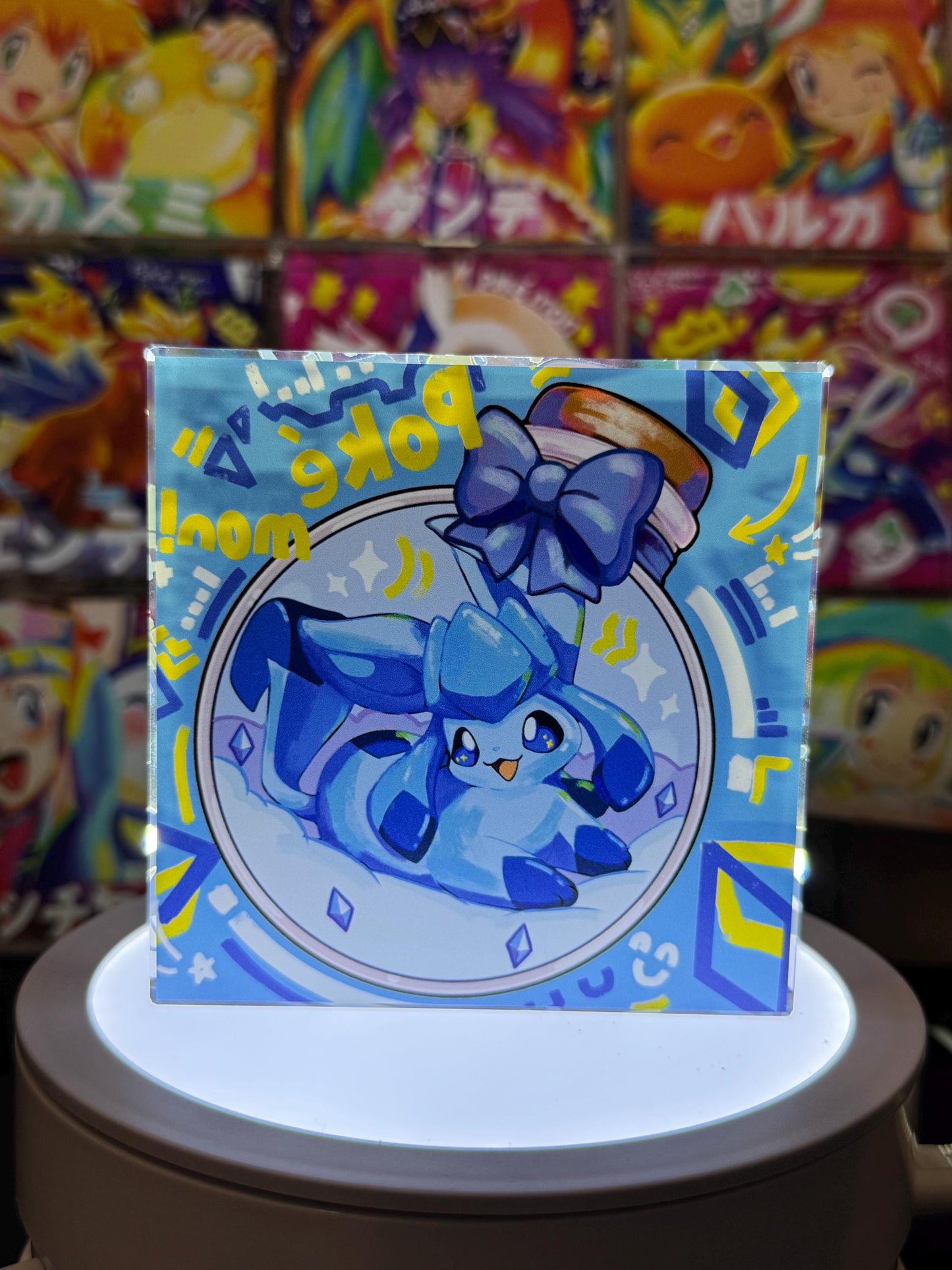 Glaceon eevee CustomMade Pokemon Crystal Acrylic Block 10cmx10cmx1.5cm-Gift For him-Pokemon fan-Pokemon TCG PTCG-Pikachu Charizard Full Art