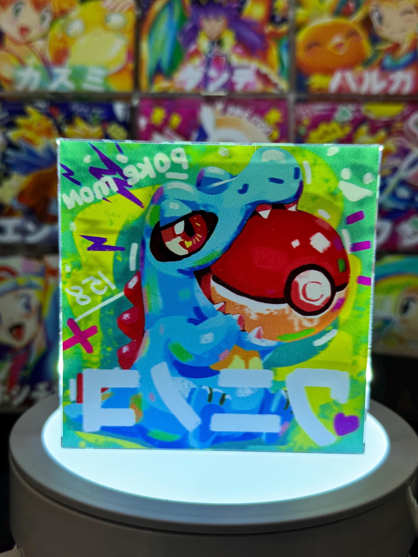 Totodile CustomMade Pokemon Crystal Acrylic Block 10cmx10cmx1.5cm-Gift For him-Pokemon fan-Pokemon TCG PTCG-Pikachu Charizard Full Art