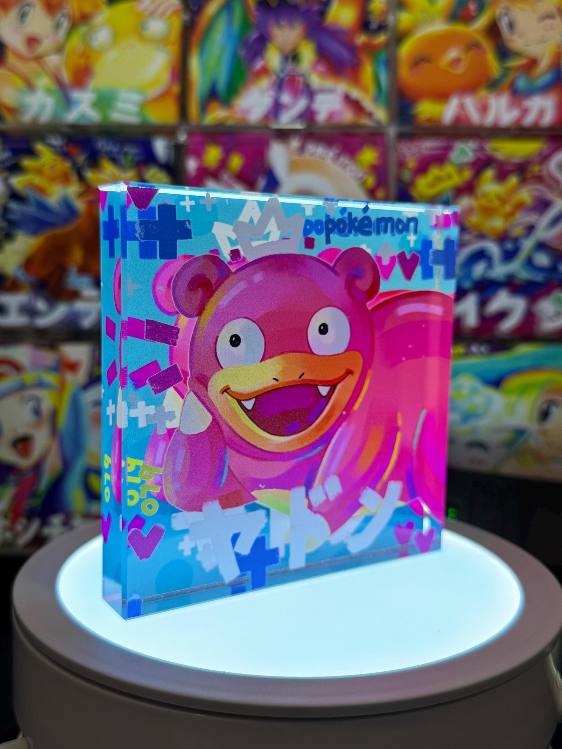 Slowpoke CustomMade Pokemon Crystal Acrylic Block 10cmx10cmx1.5cm-Gift For him-Pokemon fan-Pokemon TCG PTCG-Pikachu Charizard Full Art