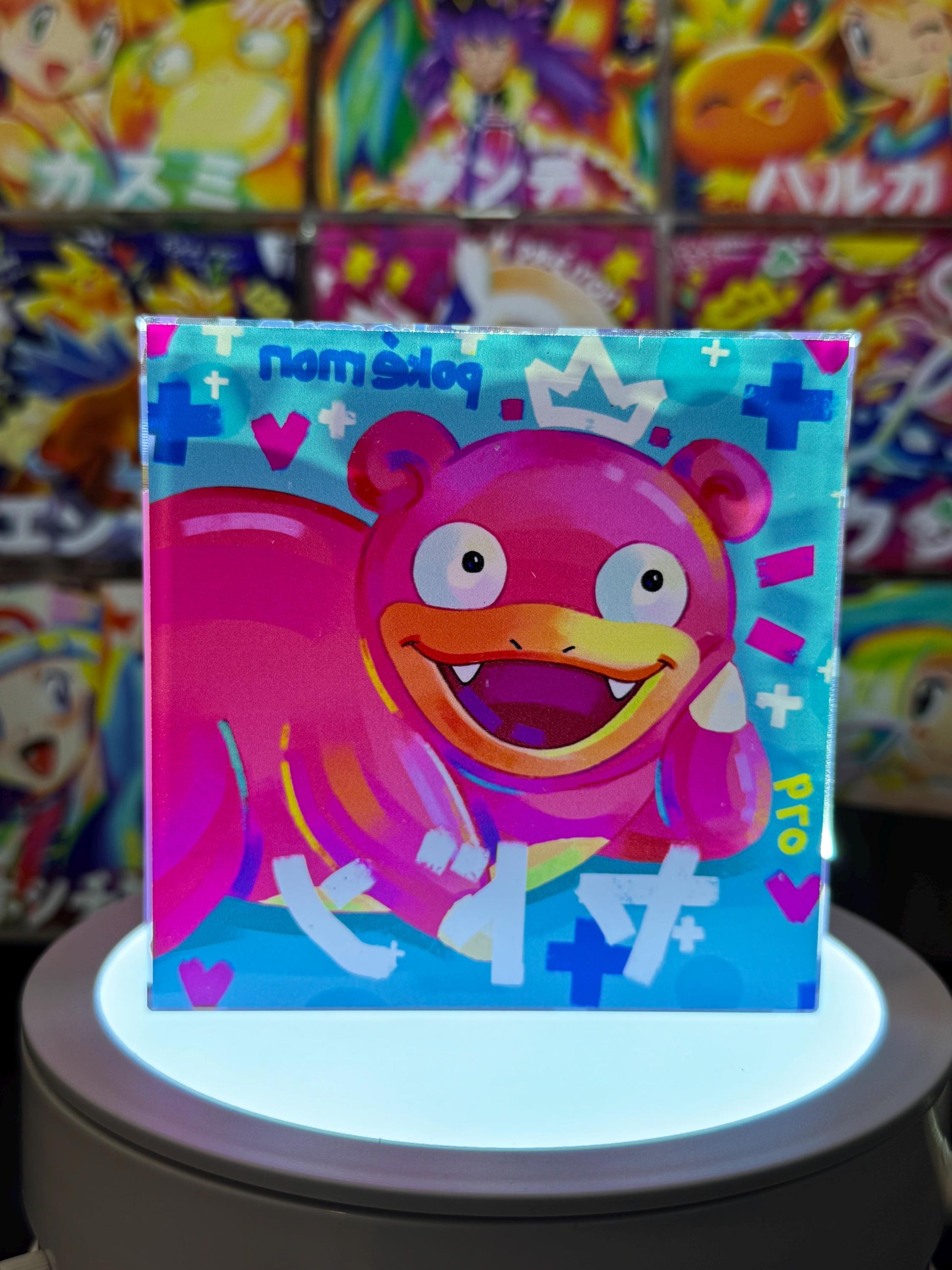 Slowpoke CustomMade Pokemon Crystal Acrylic Block 10cmx10cmx1.5cm-Gift For him-Pokemon fan-Pokemon TCG PTCG-Pikachu Charizard Full Art