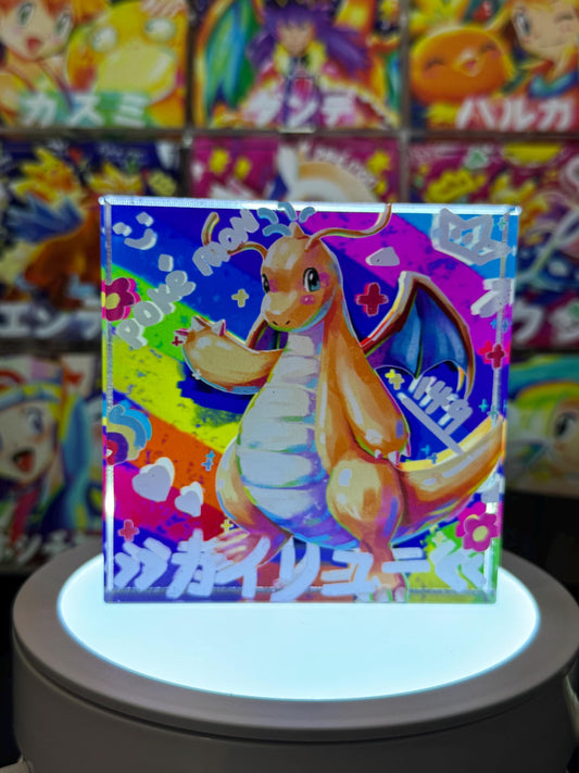 Dragonite CustomMade Pokemon Crystal Acrylic Block 10cmx10cmx1.5cm-Gift For him-Pokemon fan-Pokemon TCG PTCG-Pikachu Charizard Full Art