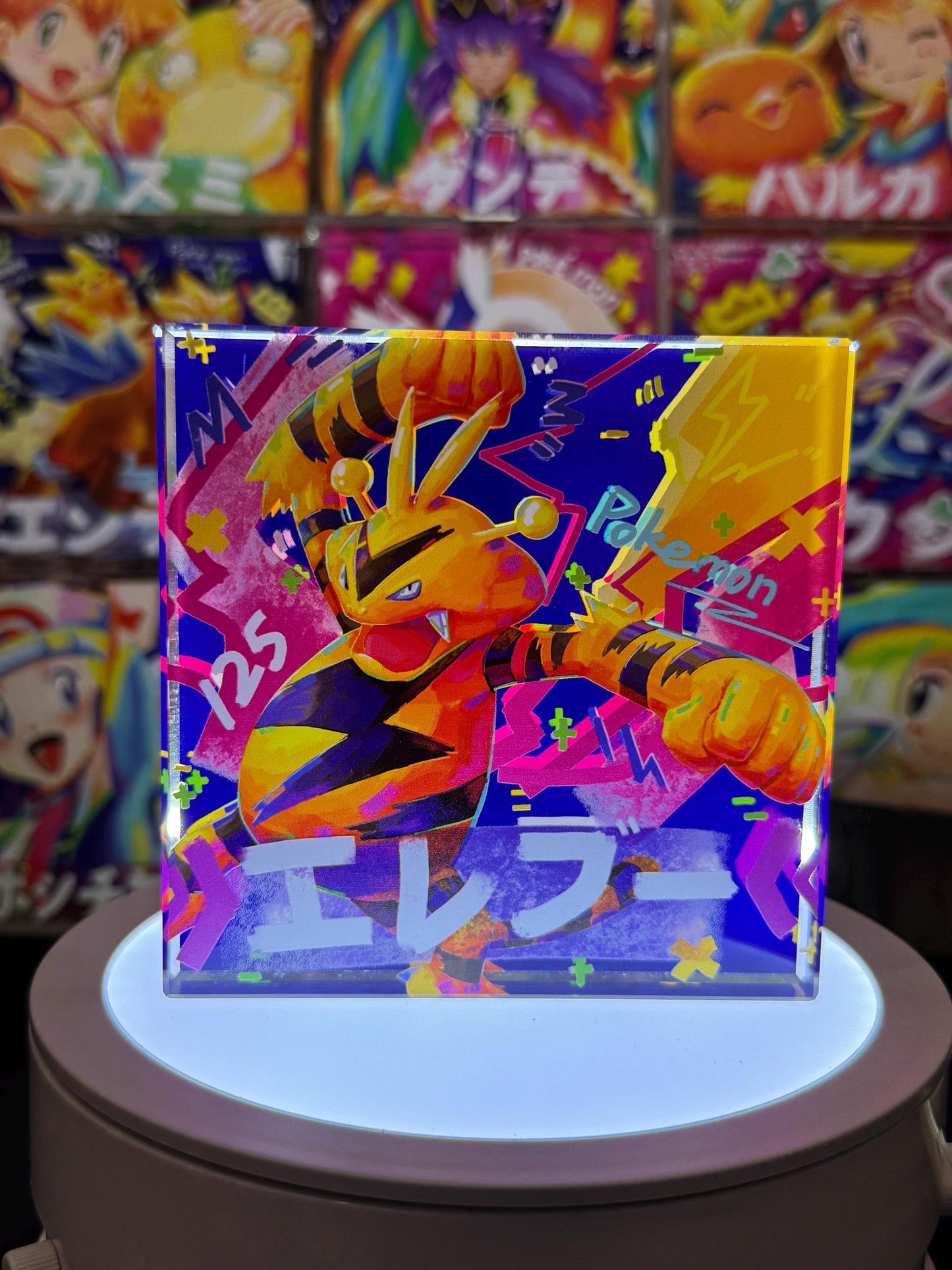 Electabuzz Evolution Chain CustomMade Pokemon Crystal Acrylic Block 10x10x1.5cm-Gift For him-Pokemon fan-Pokemon TCG PTCG Full Art