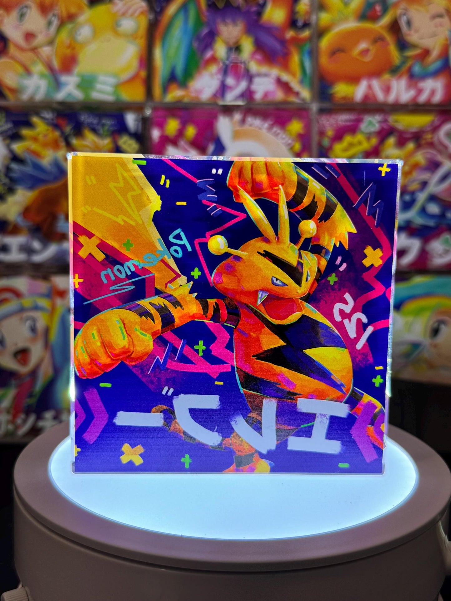 Electabuzz Evolution Chain CustomMade Pokemon Crystal Acrylic Block 10x10x1.5cm-Gift For him-Pokemon fan-Pokemon TCG PTCG Full Art