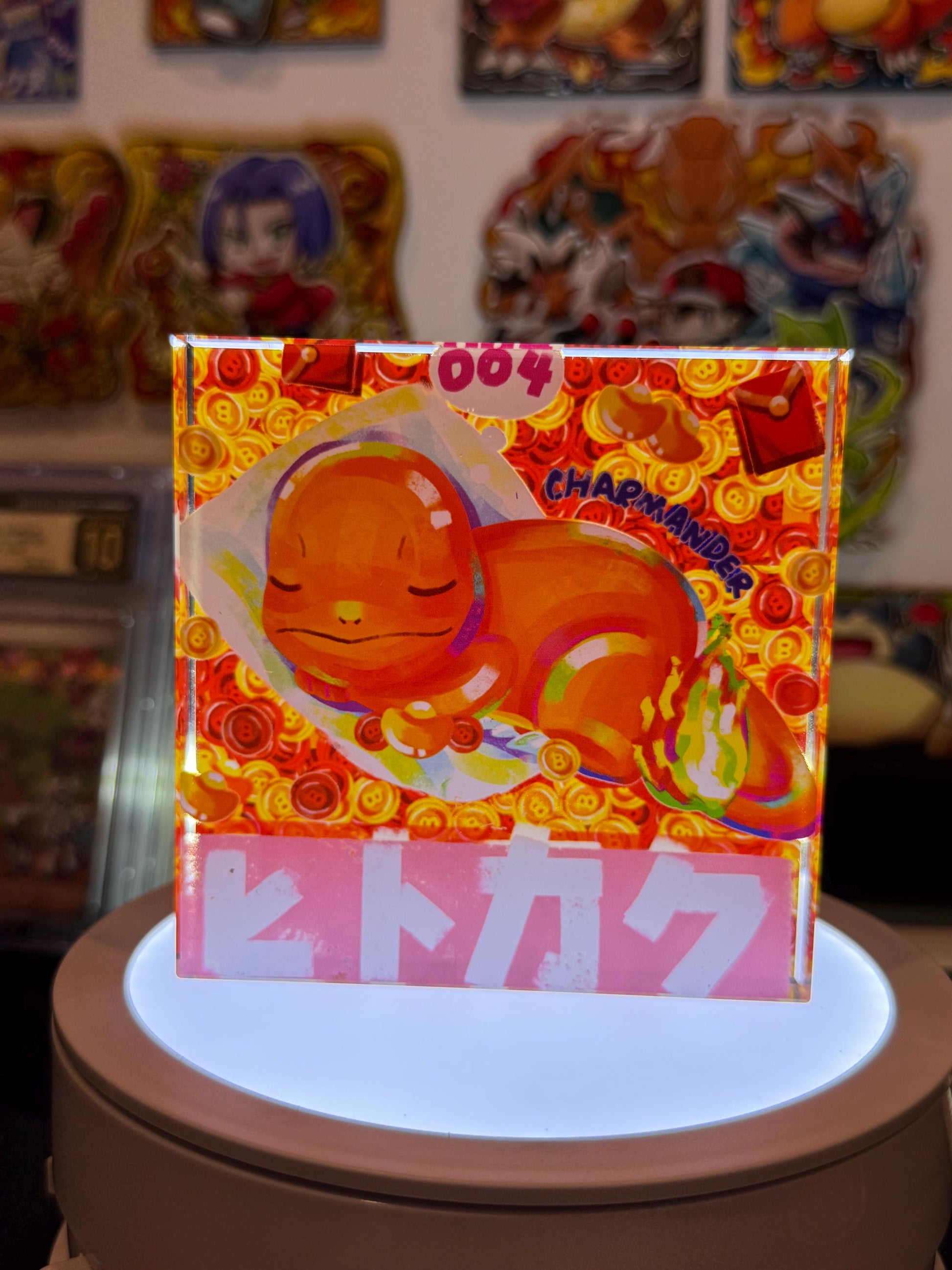 Charmander CustomMade Pokemon Crystal Acrylic Block 10cmx10cmx1.5cm-Gift For him-Pokemon fan-Pokemon TCG PTCG-Pikachu Charizard Full Art