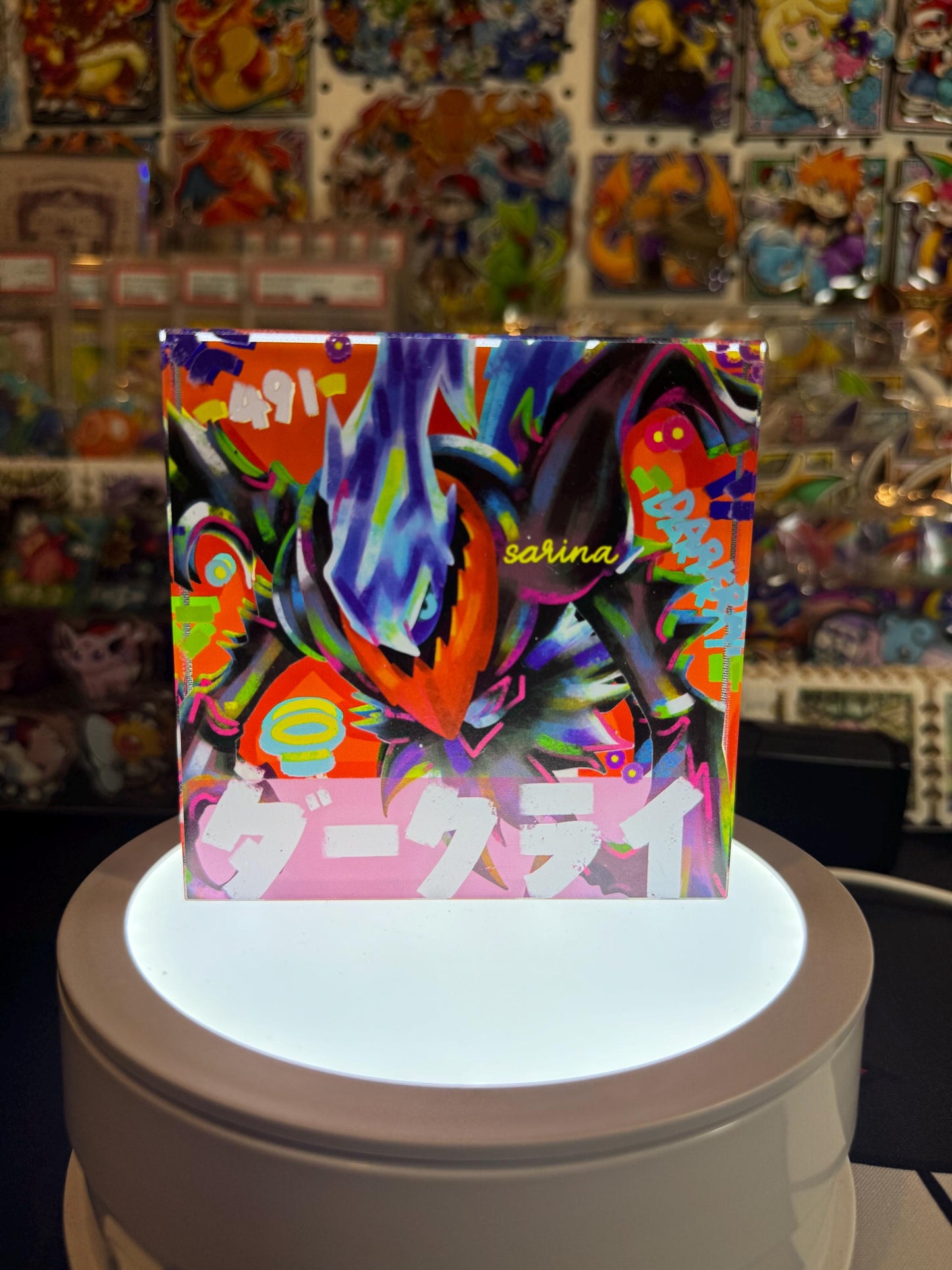 Darkrai CustomMade Pokemon Crystal Acrylic Block 10x10x1.5cm-Gift For him-Pokemon fan-Pokemon TCG PTCG-Pikachu Charizard Full Art