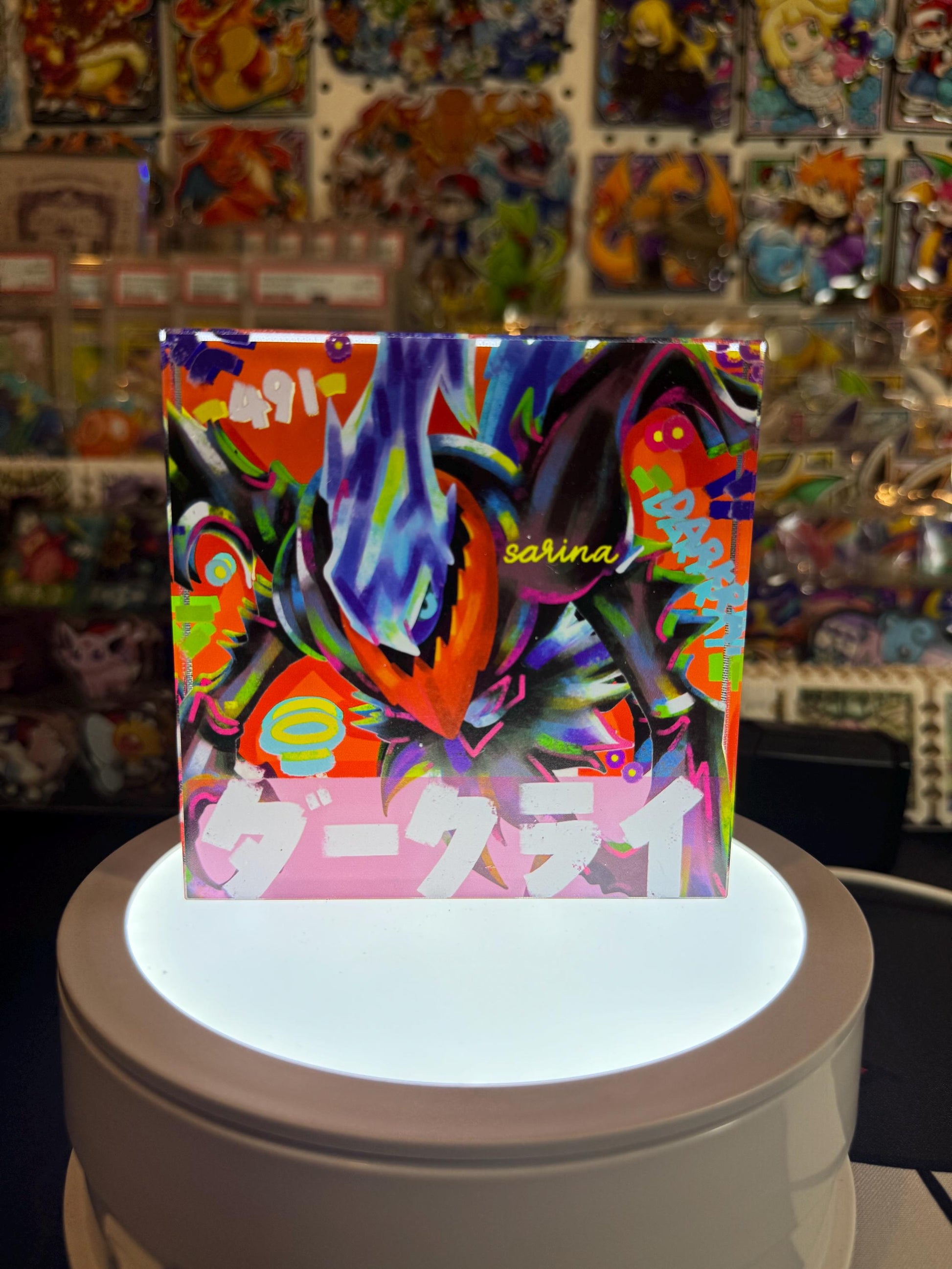Darkrai CustomMade Pokemon Crystal Acrylic Block 10x10x1.5cm-Gift For him-Pokemon fan-Pokemon TCG PTCG-Pikachu Charizard Full Art