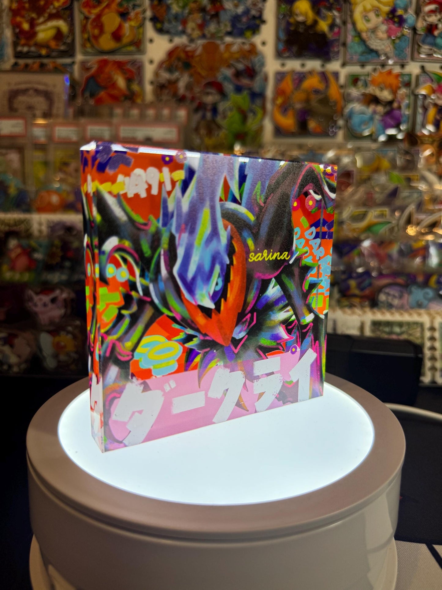 Darkrai CustomMade Pokemon Crystal Acrylic Block 10x10x1.5cm-Gift For him-Pokemon fan-Pokemon TCG PTCG-Pikachu Charizard Full Art