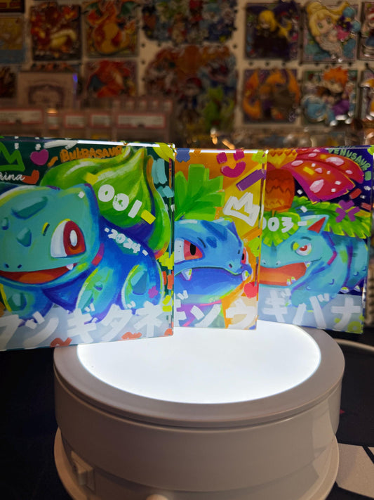Bulbasaur evolution CustomMade Pokemon Crystal Acrylic Block 10x10x1.5cm-Gift For him-Pokemon fan-Pokemon TCG PTCG Full Art