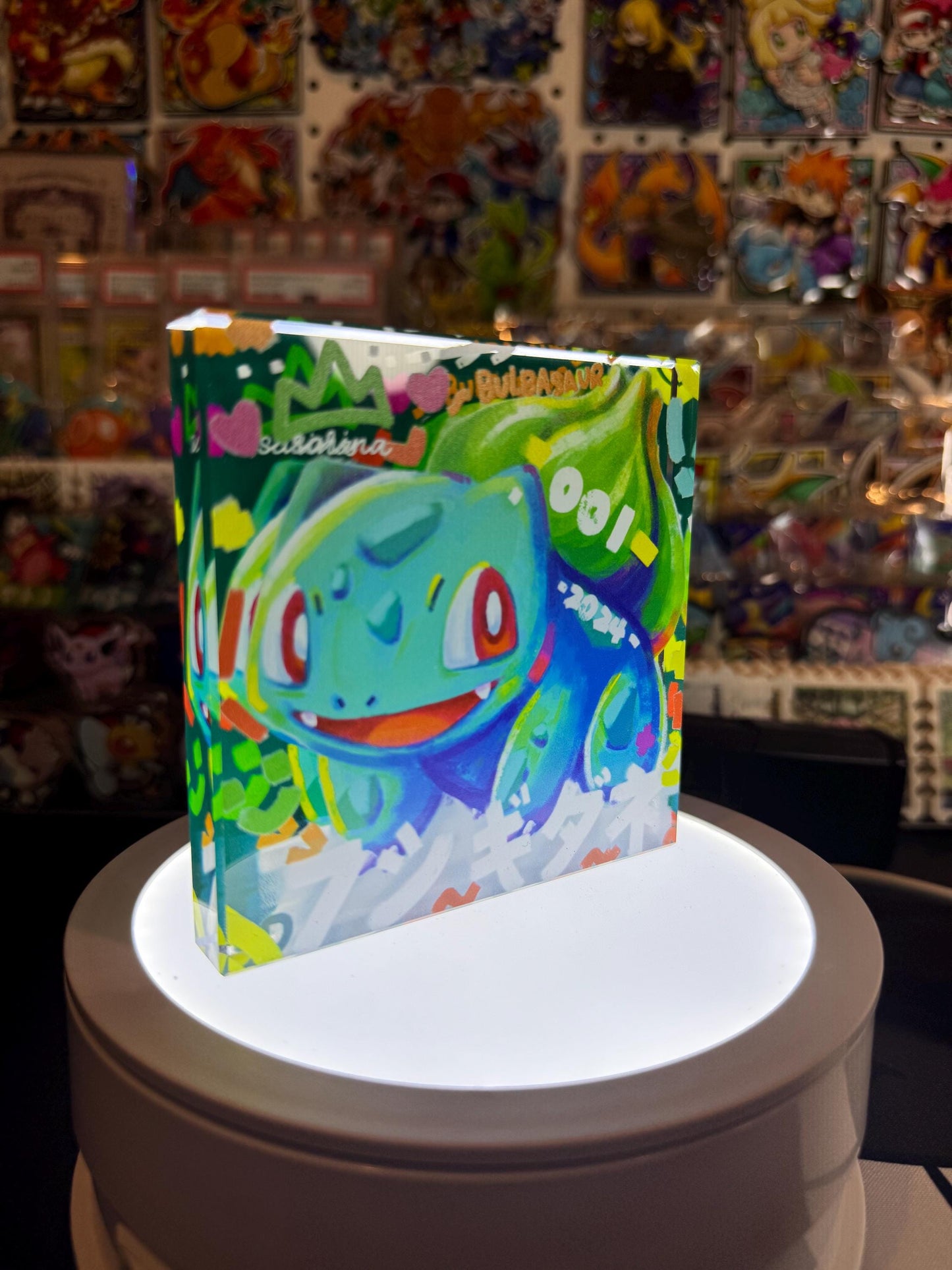 Bulbasaur evolution CustomMade Pokemon Crystal Acrylic Block 10x10x1.5cm-Gift For him-Pokemon fan-Pokemon TCG PTCG Full Art
