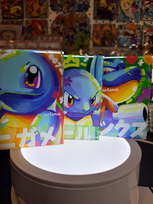 Squirtle Evolution Chain CustomMade Pokemon Crystal Acrylic Block 10x10x1.5cm-Gift For him-Pokemon fan-Pokemon TCG PTCG Full Art