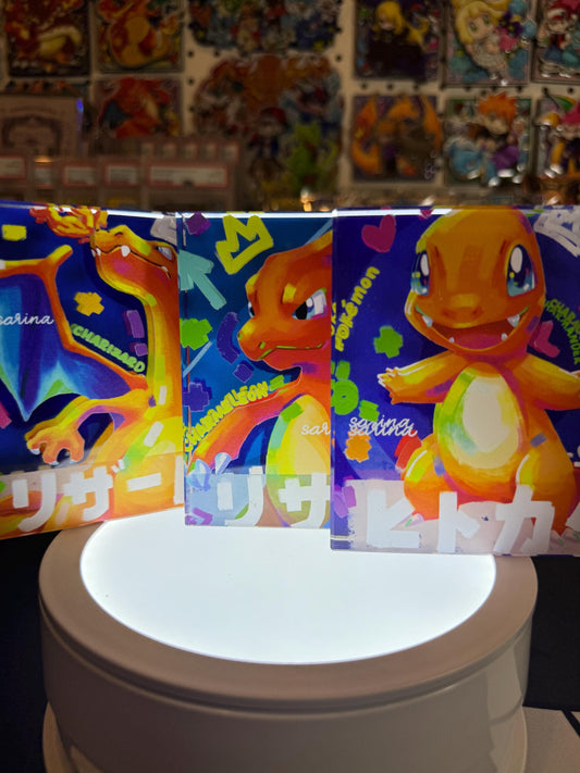 Charmander Evolution Chain CustomMade Pokemon Crystal Acrylic Block 10x10x1.5cm-Gift For him-Pokemon fan-Pokemon TCG PTCG Full Art