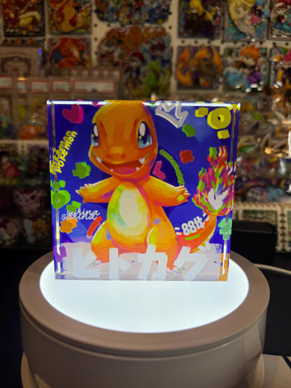 Charmander Evolution Chain CustomMade Pokemon Crystal Acrylic Block 10x10x1.5cm-Gift For him-Pokemon fan-Pokemon TCG PTCG Full Art