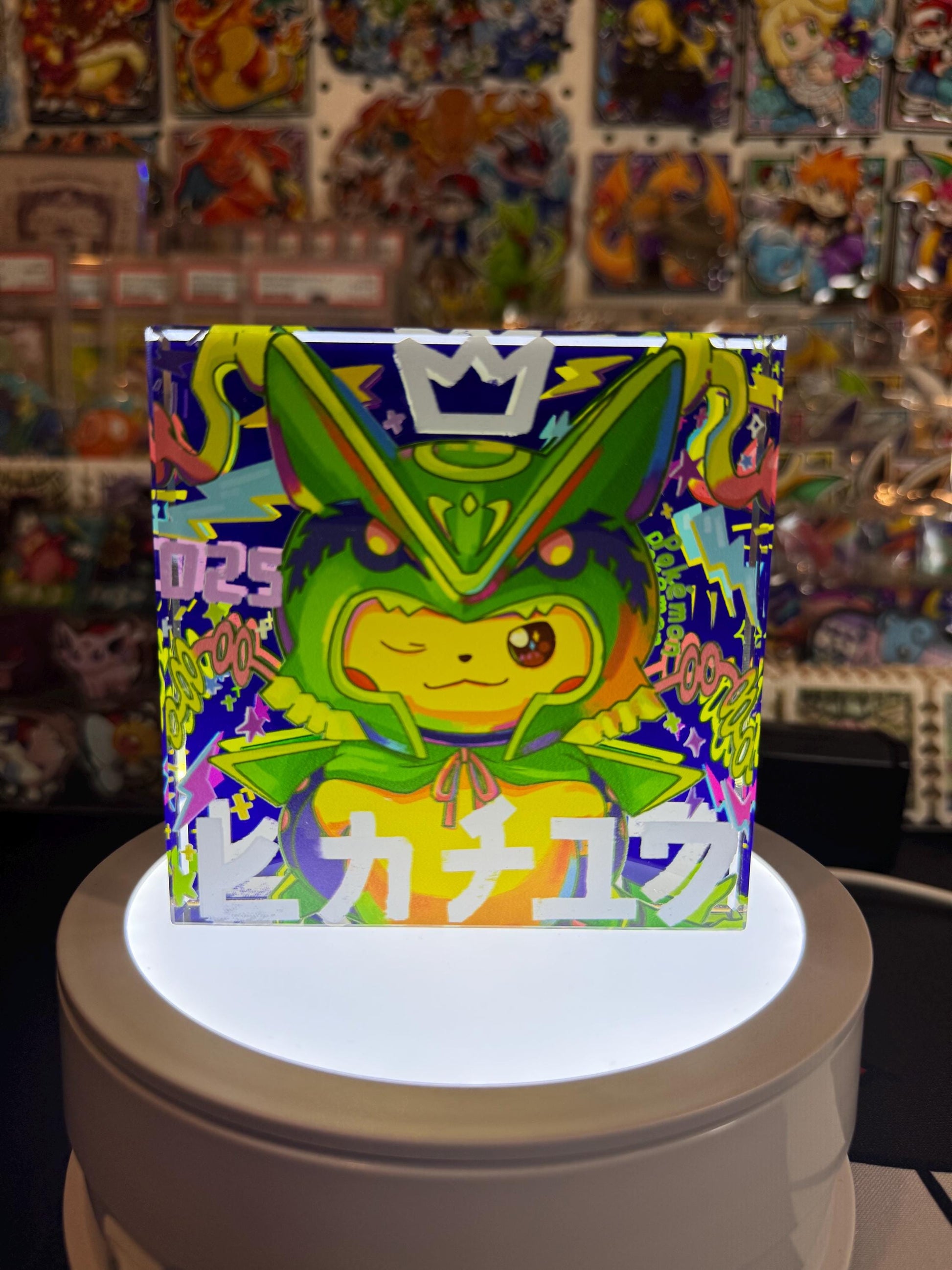 Poncho Pikachu CustomMade Pokemon Crystal Acrylic Block 10x10x1.5cm-Gift For him-Pokemon fan-Pokemon TCG PTCG-Pikachu Charizard Full Art