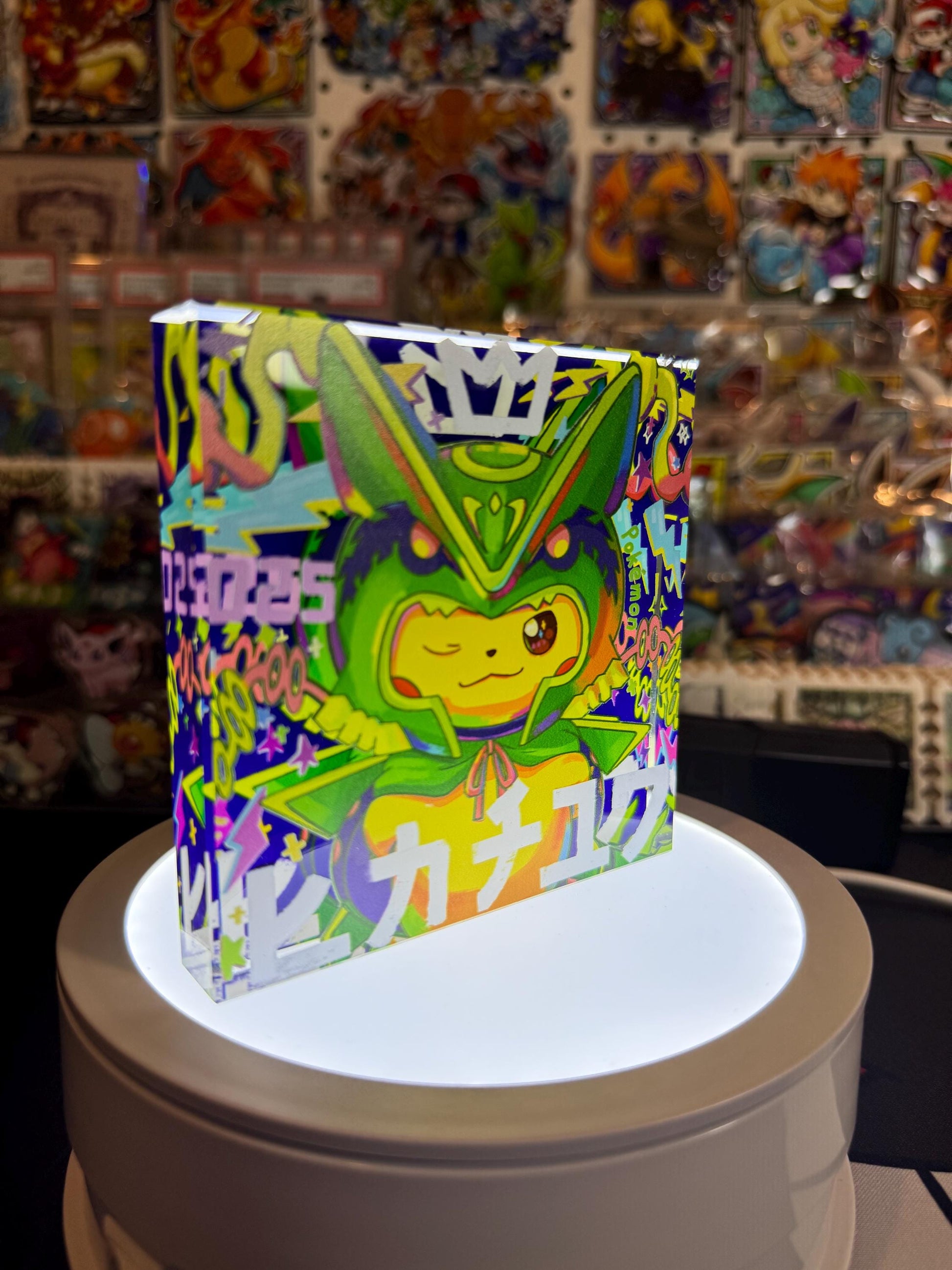 Poncho Pikachu CustomMade Pokemon Crystal Acrylic Block 10x10x1.5cm-Gift For him-Pokemon fan-Pokemon TCG PTCG-Pikachu Charizard Full Art