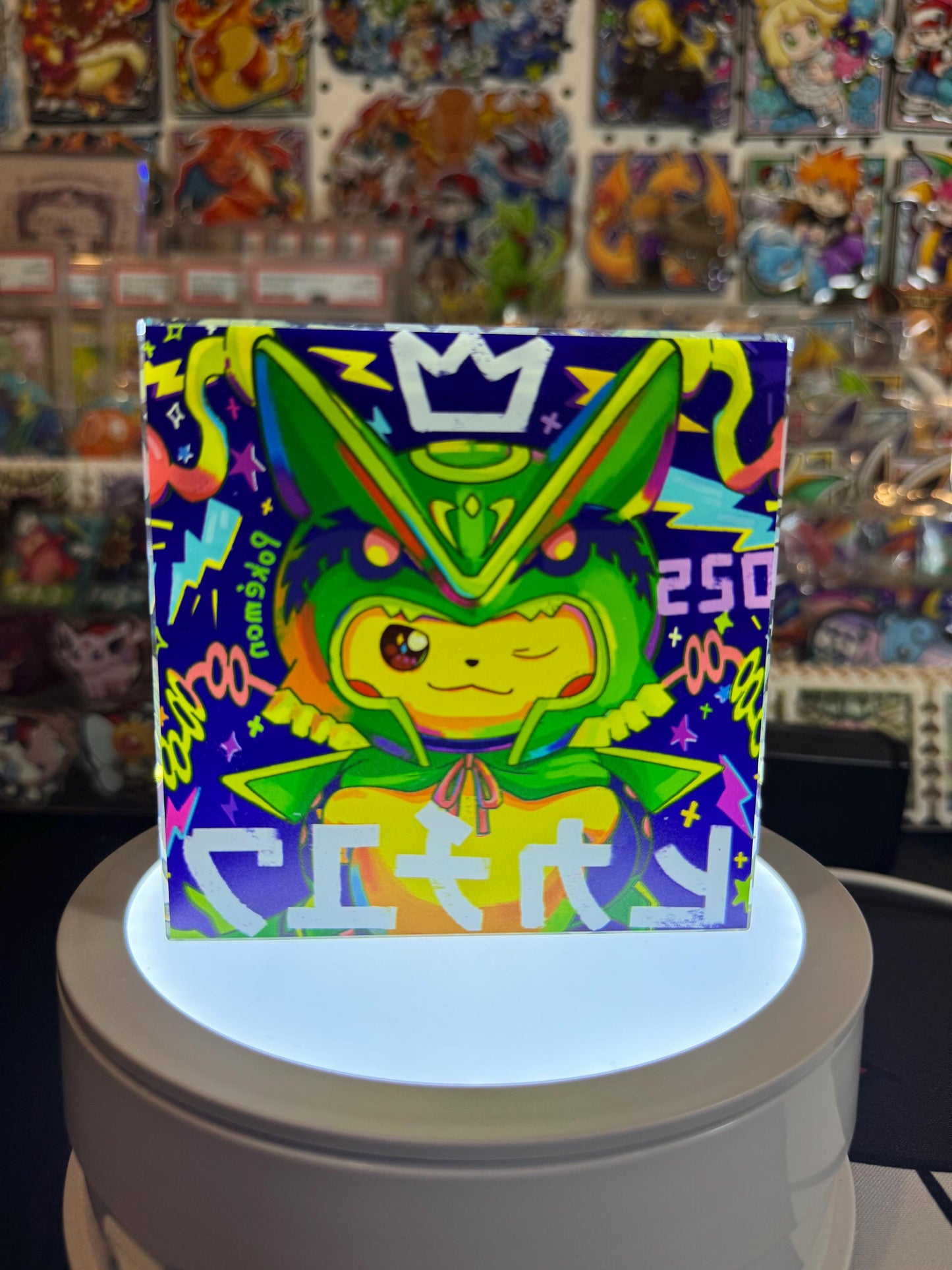 Poncho Pikachu CustomMade Pokemon Crystal Acrylic Block 10x10x1.5cm-Gift For him-Pokemon fan-Pokemon TCG PTCG-Pikachu Charizard Full Art