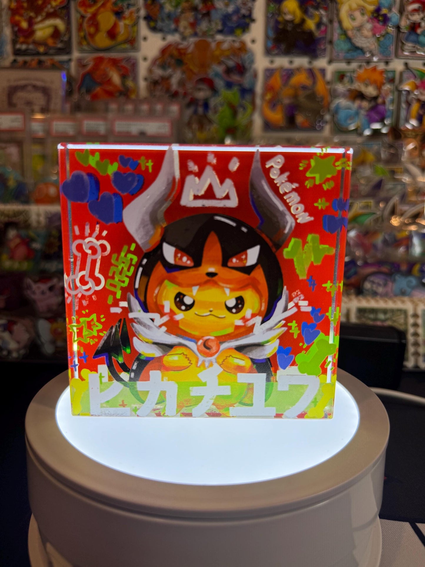 Poncho Pikachu CustomMade Pokemon Crystal Acrylic Block 10x10x1.5cm-Gift For him-Pokemon fan-Pokemon TCG PTCG-Pikachu Charizard Full Art