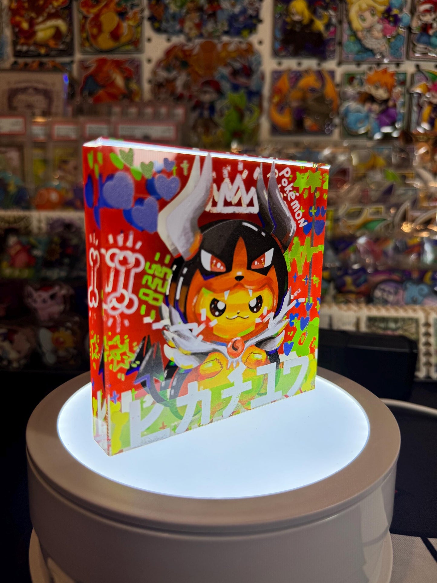 Poncho Pikachu CustomMade Pokemon Crystal Acrylic Block 10x10x1.5cm-Gift For him-Pokemon fan-Pokemon TCG PTCG-Pikachu Charizard Full Art