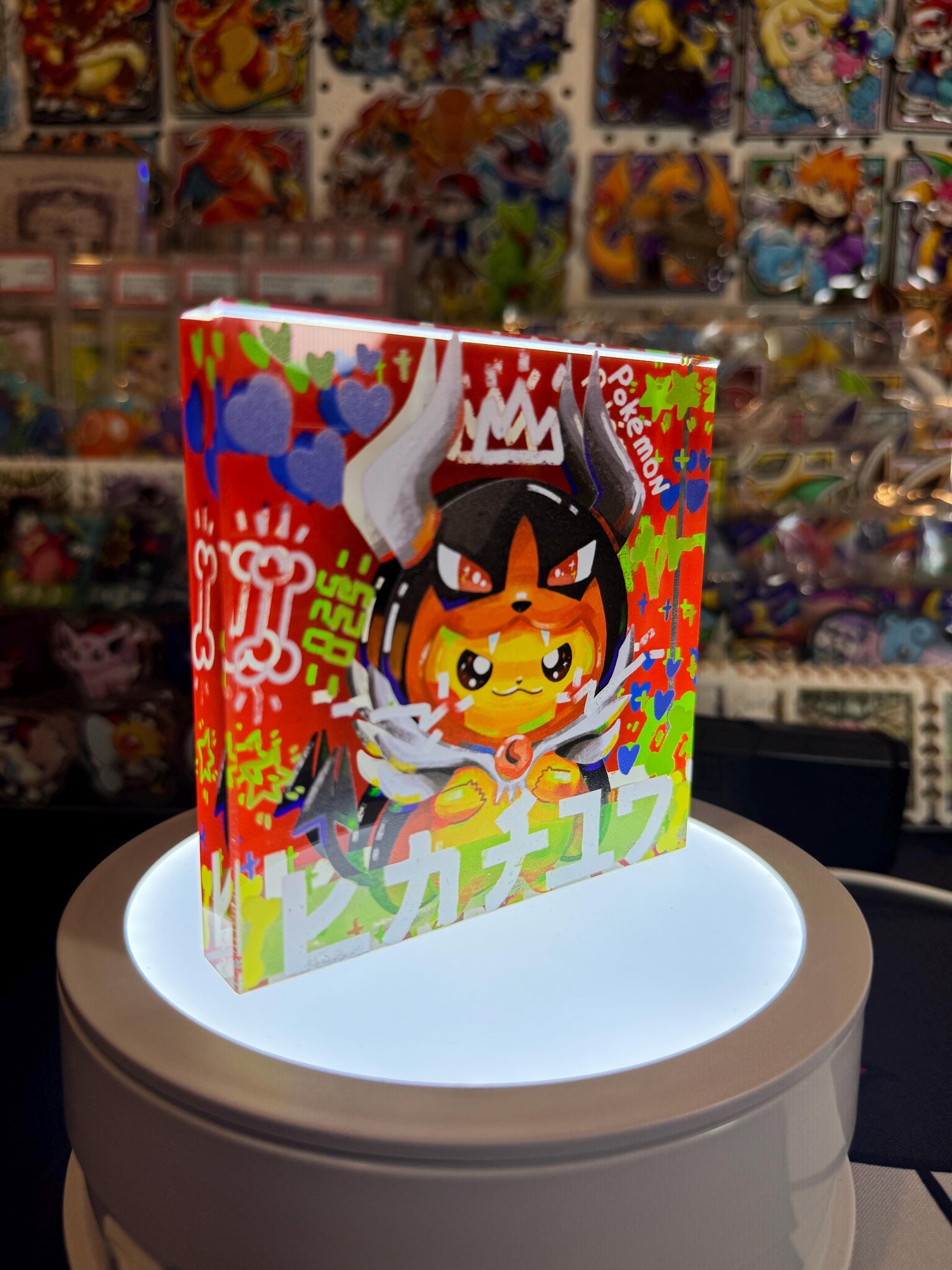 Poncho Pikachu CustomMade Pokemon Crystal Acrylic Block 10x10x1.5cm-Gift For him-Pokemon fan-Pokemon TCG PTCG-Pikachu Charizard Full Art