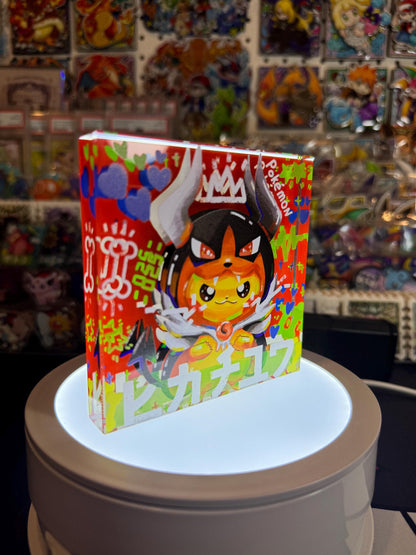 Poncho Pikachu CustomMade Pokemon Crystal Acrylic Block 10x10x1.5cm-Gift For him-Pokemon fan-Pokemon TCG PTCG-Pikachu Charizard Full Art