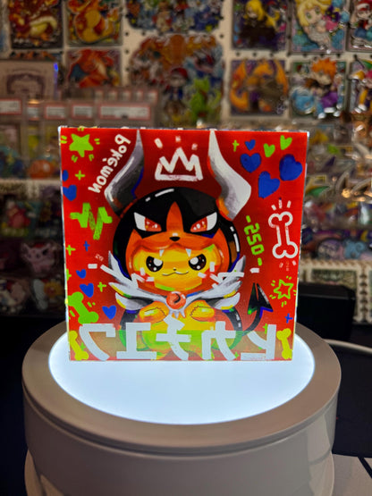 Poncho Pikachu CustomMade Pokemon Crystal Acrylic Block 10x10x1.5cm-Gift For him-Pokemon fan-Pokemon TCG PTCG-Pikachu Charizard Full Art