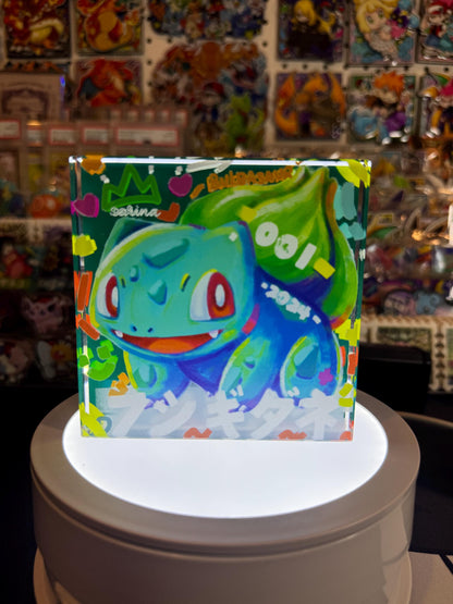 Bulbasaur evolution CustomMade Pokemon Crystal Acrylic Block 10x10x1.5cm-Gift For him-Pokemon fan-Pokemon TCG PTCG Full Art